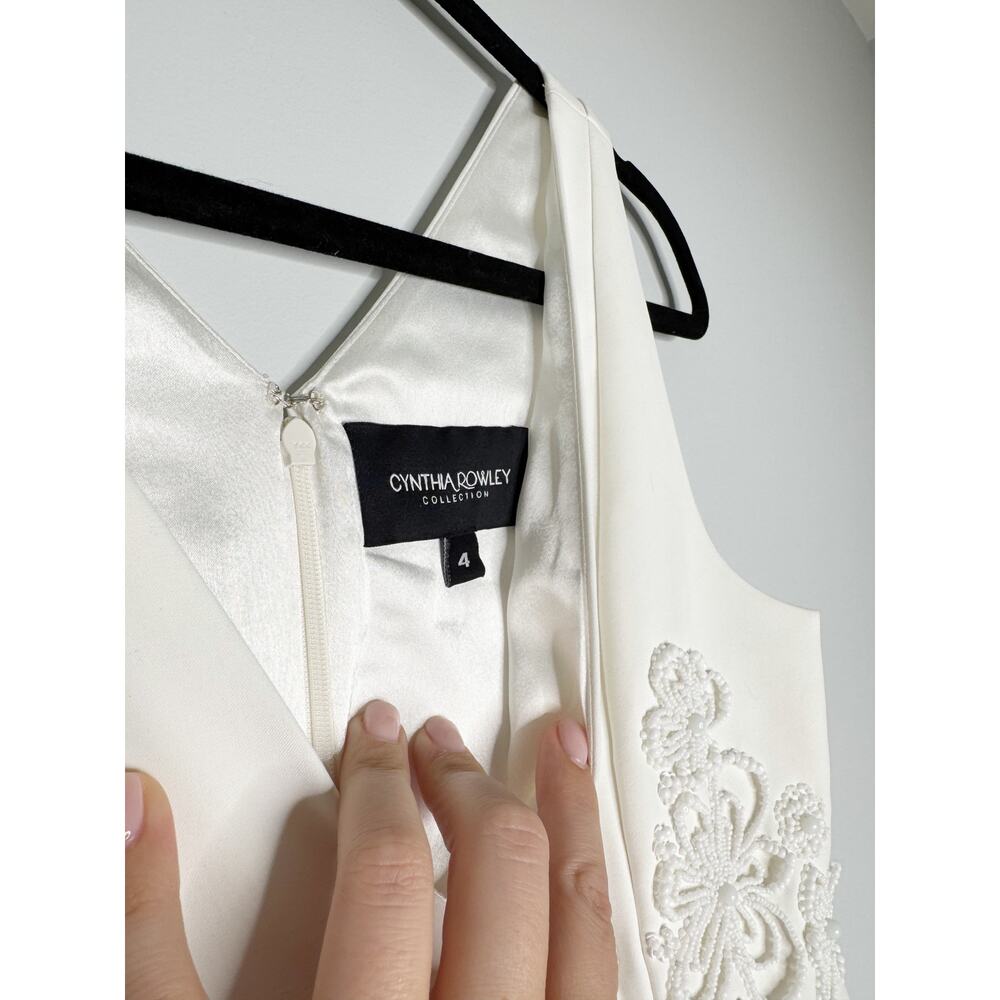 Cynthia Rowley Paloma White Beaded Floral Mini Dress Bridal Wedding - Picture 5 of 7